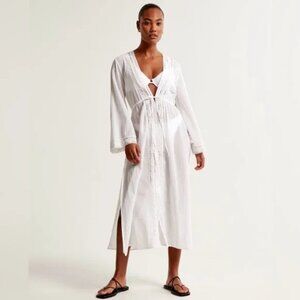 Abercrombie & Fitch Long-Sleeve Tie-Front Maxi Dress Coverup